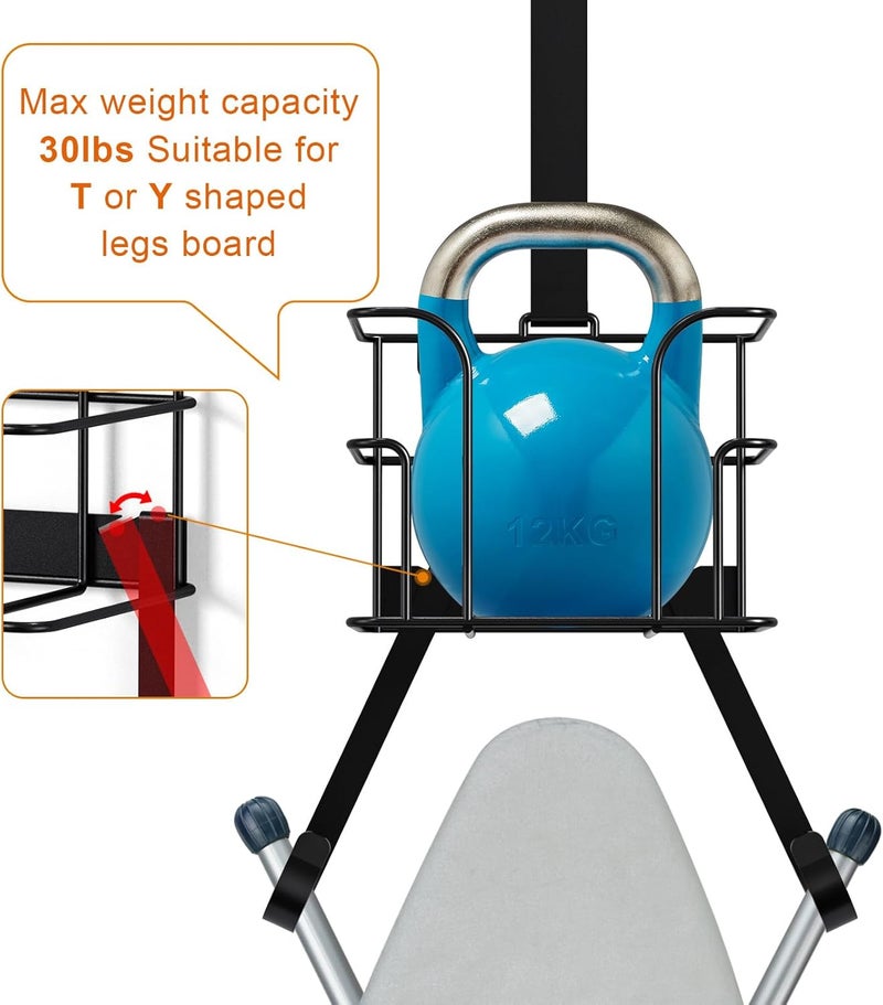 ORLESS Over The Door/Wall Mount Ironing Board Hanger, Laundry Room Iron and Ironing Board Caddy Storage Holder, Black - Image 5